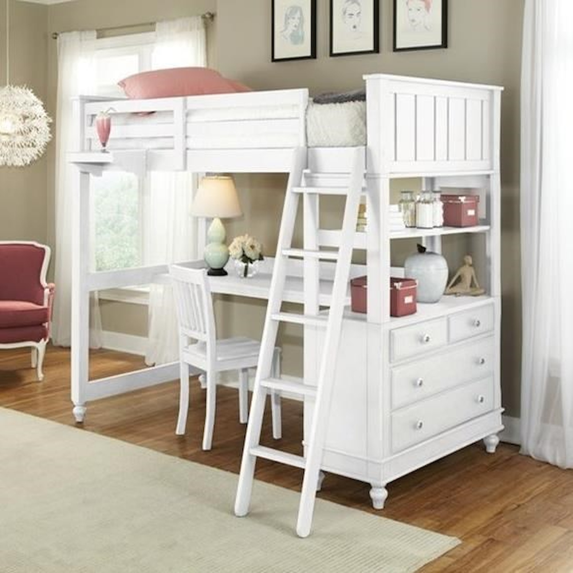 NE Kids Lake House 1045ND Full Loft Bed with Desk and Dresser Dunk & Bright Furniture Bed